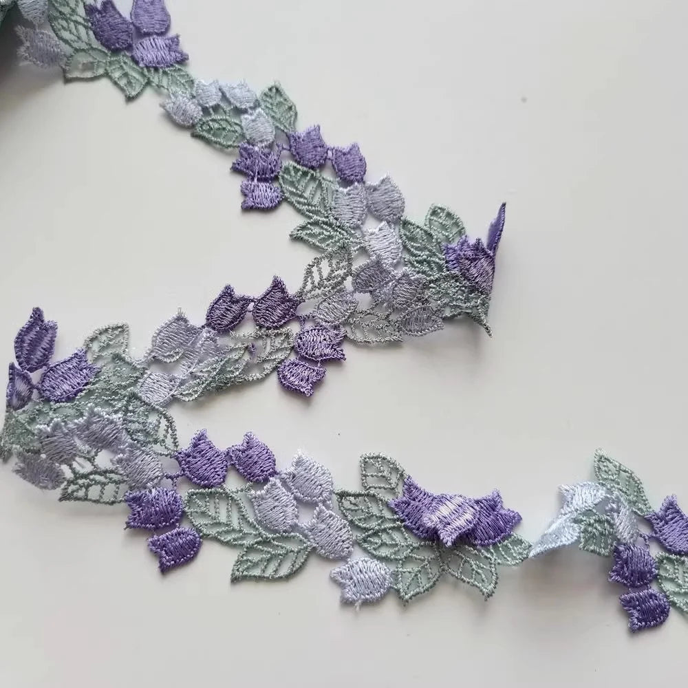 1 Yard Purple Orange Flower Embroidery Ribbon Lace Fabric Sticker DIY Sewing Supplies 3.7cm Wide