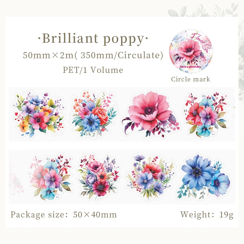JIANQI 50mm*2m PET Plant Flowers tape Sticker Decorative collage Adhesive Diy Scrapbooking hand made Masking tape