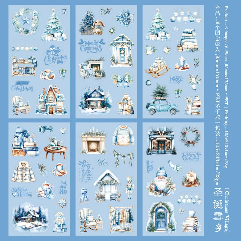 JIANQI 6pcs/pack Christmas Forest Landscape Stickers PET Materials Collage Stationery Decor Diary DIY Scrapbooking supplies