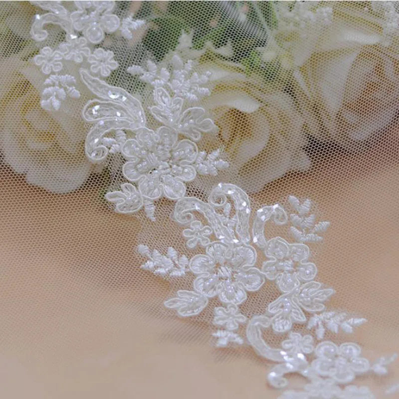 1 Yard Embroidery Lace Fabric Appliques For Wedding Dresses Rhinestone 4CM Wide