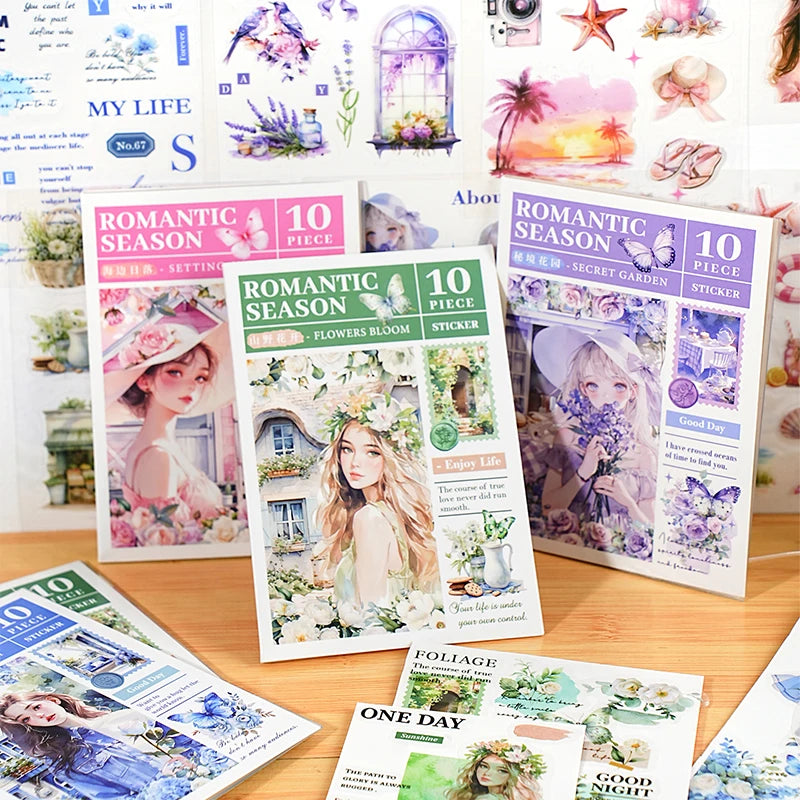 JIANQI 10 pcs PET Die cut Stickers book Romantic plants flowers Decor handmade Craft Material Diary Album Scrapbooking Supplies