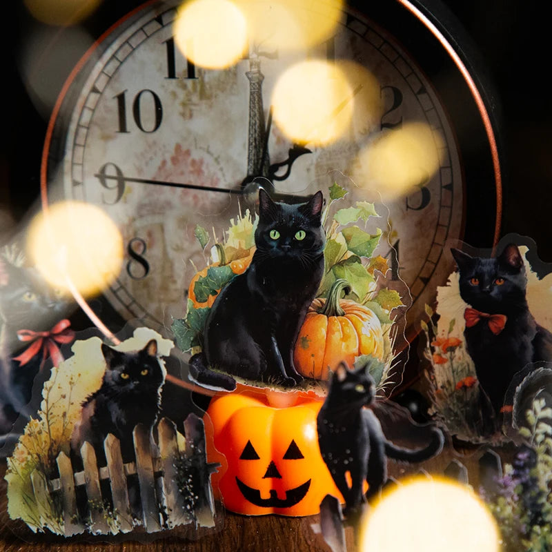 JIANQI 20pcs/pack black Cat PET Stickers Decor Junk Journal DIY Srapbook Supplies Collage Stationery Cute Sticker