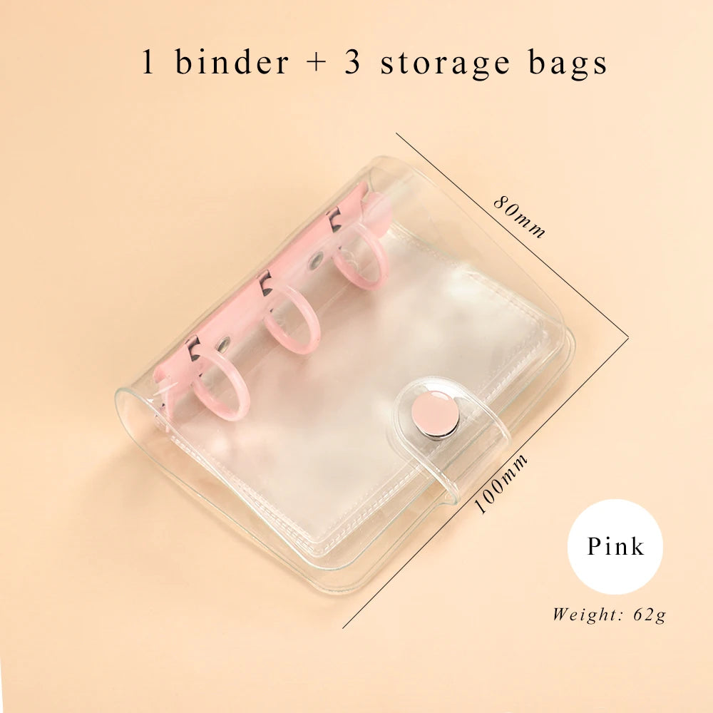 JIANWU Cute Mini 3 Ring Loose-leaf Book Transparent Portable Student Journal Binder Notebook Kawaii Stationery School Supplies