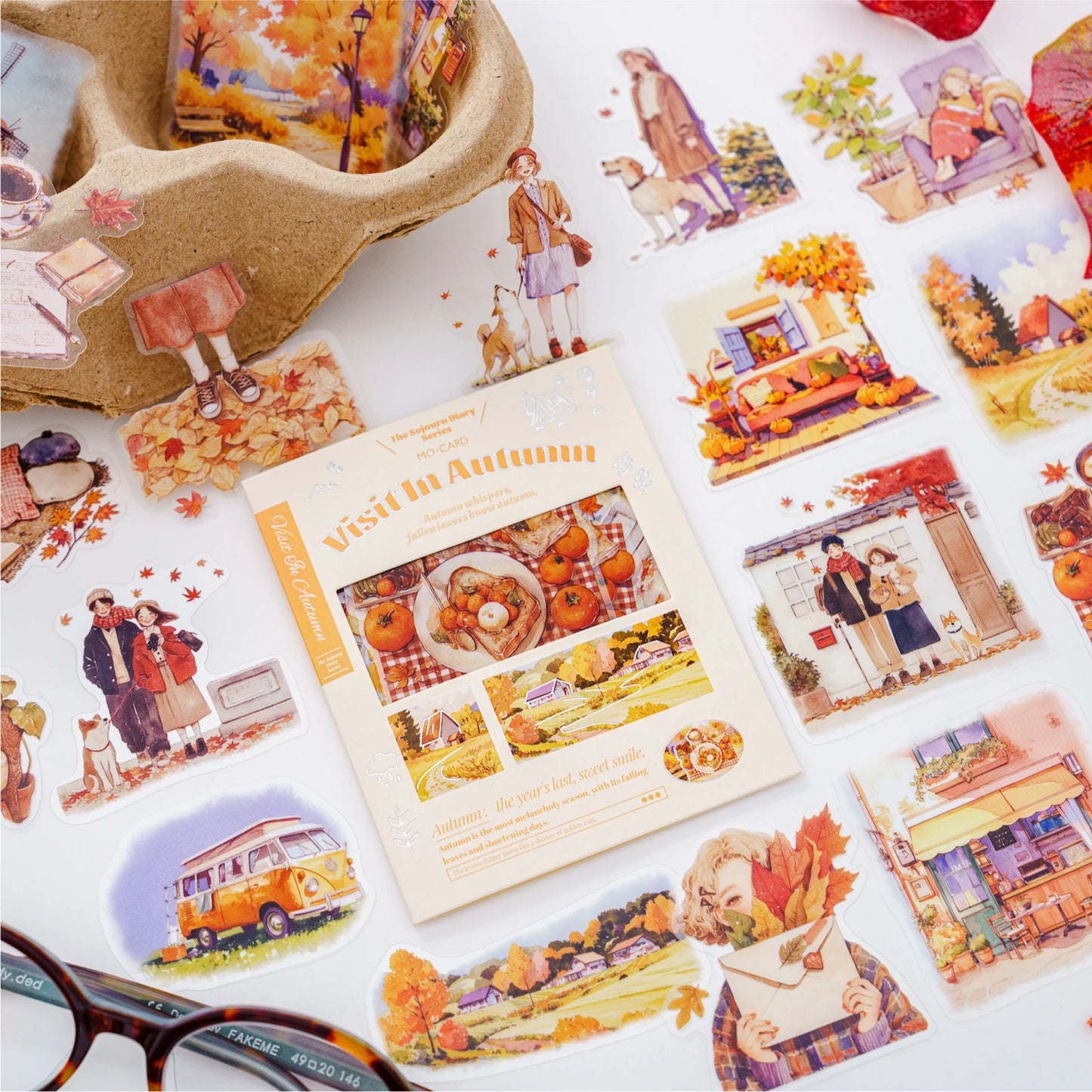 JIANQI 40 Pcs Four Seasons Scenery Stickers PET Transparent Decorative Collage Junk Journal DIY Scrapbooking Supplies