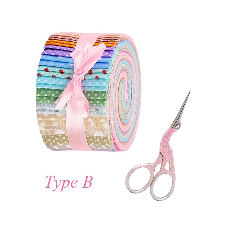 1Pack Fabric Roll Jelly Roll Up Cotton Fabric Quilting Strips Random Pattern Patchwork Craft Cotton Quilting Supplies