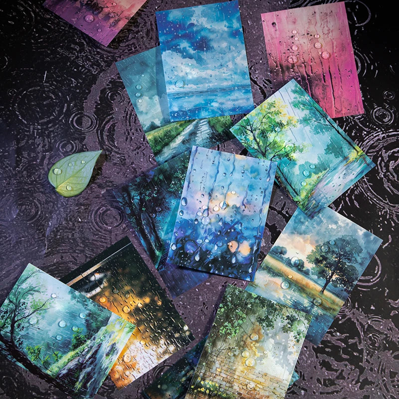 JIANQI 10pcs/pack Rainy season landscape PET Stickers Junk Journal Creative Stationery DIY Deco Stickers Scrapbooking Supplies