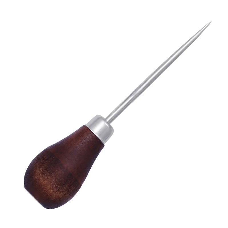 1Pc Complete Awl Set Small Size Wooden Handle Metal Tip Leather Stitching Awls for Home Sewing Leather Making and Hole Punching