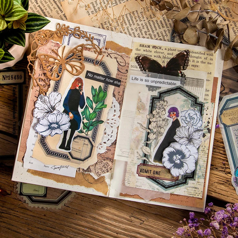 10 pcs Vintage Flowers Plant Labels Stickers Diy Plant Diary Album Scrapbooking Planner hand made Collage material