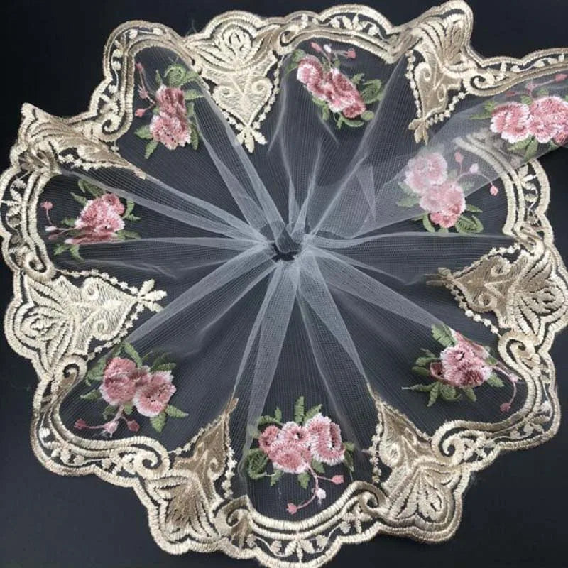 1 Yard Pink Flower Lace trim Sewing Craft DIY Apparel Lace Fabrics Wide 16CM
