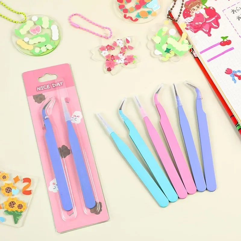 Stainless Steel Tweezers Scrapbook Sticker Tape Picking Straight Head Elbow Tweezers DIY Junk Journal Album Crafts Supplies