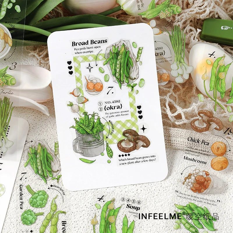 JIANQI 6 pcs/lot vegetable Stickers aesthetic Decorative Stick Labels journaling Album Scrapbooking Collage material