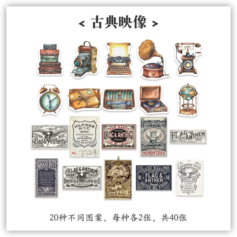 JIANQI 40pcs/pack Vintage Washi Paper Stickers Kit for DIY Scrapbooking Art Collage Album Creative Stationery Craft Stickers