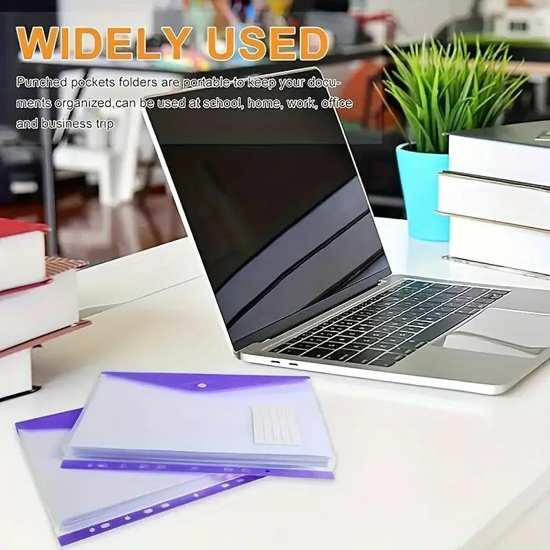 6pcs A4 High-Capacity Loose-Leaf File Bags with 11-Hole Binding Rings, Modern PP Material, Expandable Button and Label Pockets