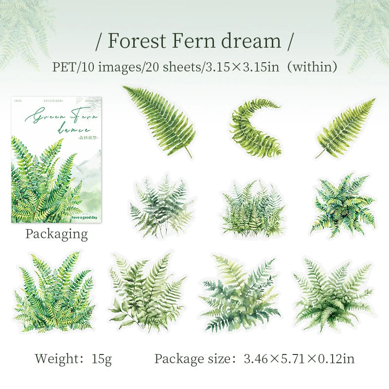 JIANQI Plant Sticker pack 20pcs Natural plants Transparent Waterproof Grass hand account Decoration Scrapbooking supplies