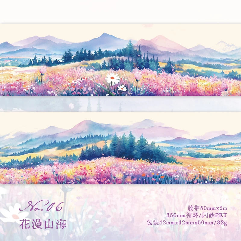 JIANQI 50mm*2m PET Tapes Beautiful scenery DIY Scrapbooking Decor Photo Album Collage Junk Journal Materials Aesthetics Stickers