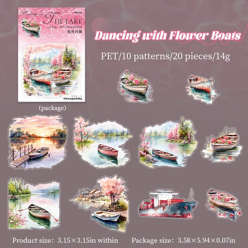 JIANQI 20pcs Water landscape Sticker Pack Junk Journal DIY Scrapbooking Supplies Collage School Stationery Stickers