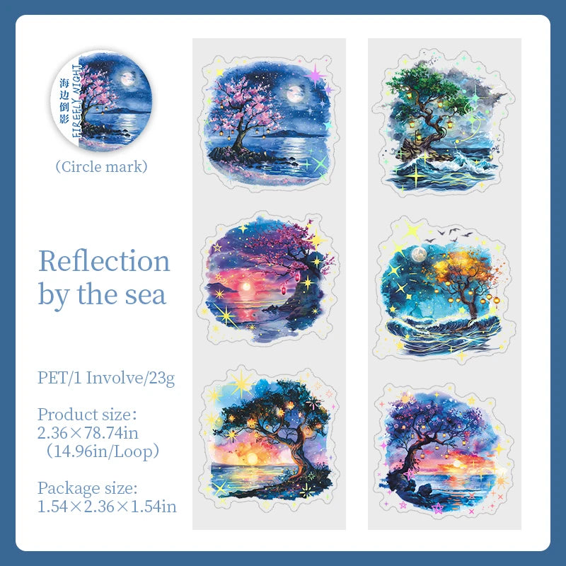 JIANQI 60mm*2m Firefly Night PET Tapes Collage Junk Journal DIY Scrapbooking School Supplies Aesthetics Decor Waterproof Tapes