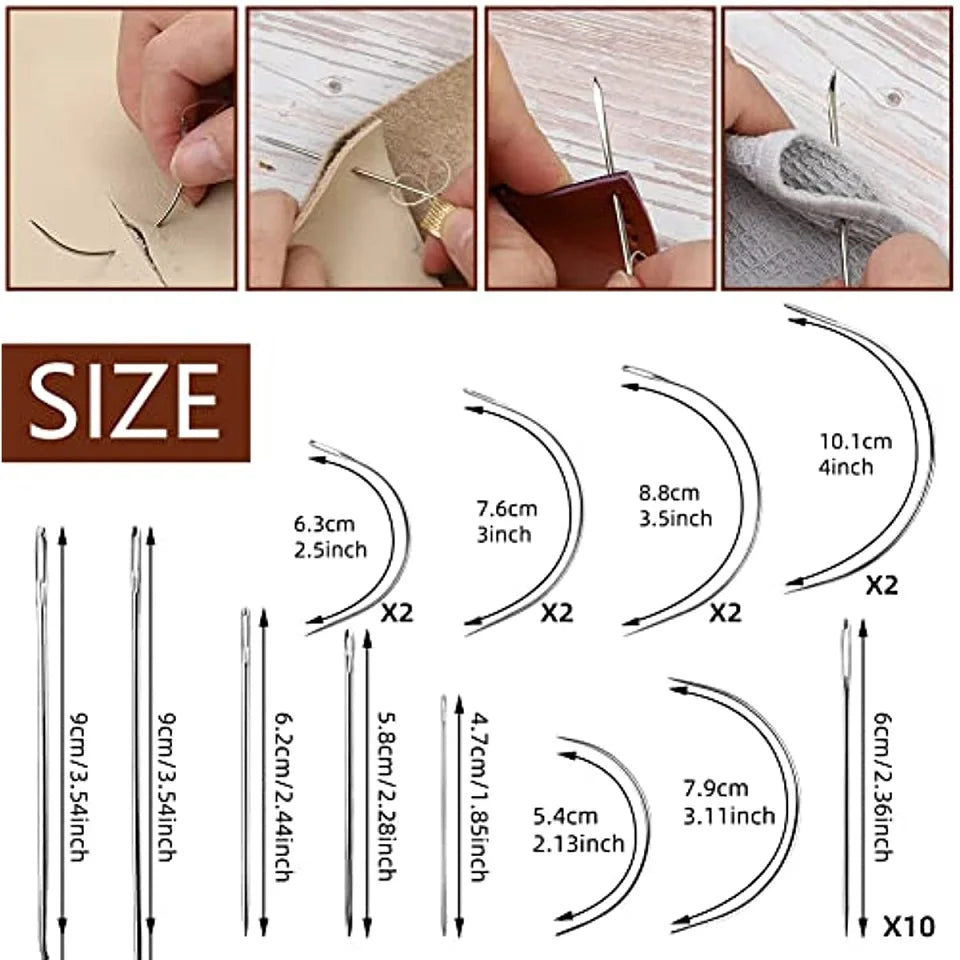 45Pcs Upholstery Repair Leather Sewing Kit for Shoes Sofa Tent Carpet Leather Craft DIY Seam Ripper, Sewing Thread Needle