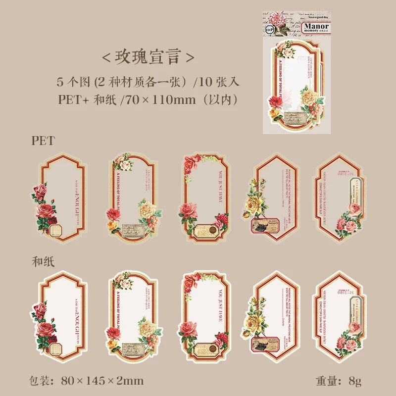 10 pcs Vintage Flowers Plant Labels Stickers Diy Plant Diary Album Scrapbooking Planner hand made Collage material
