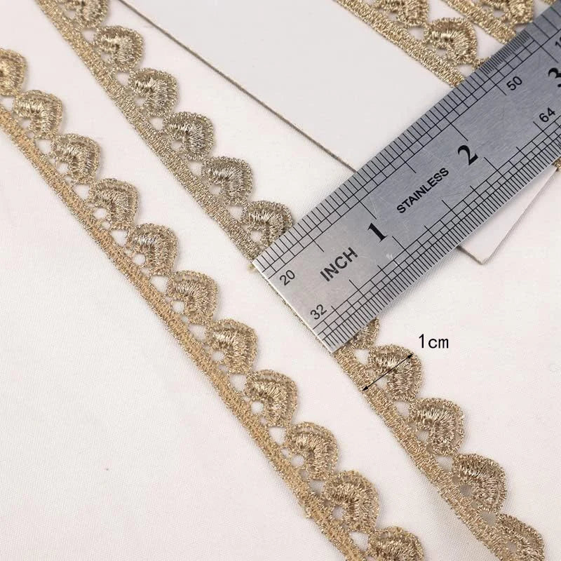 2 Yards Gold Thread Water Soluble Embroidery Lace Fabric Love Small Barcode DIY Clothing Bag Home Sewing Trimming Accessories