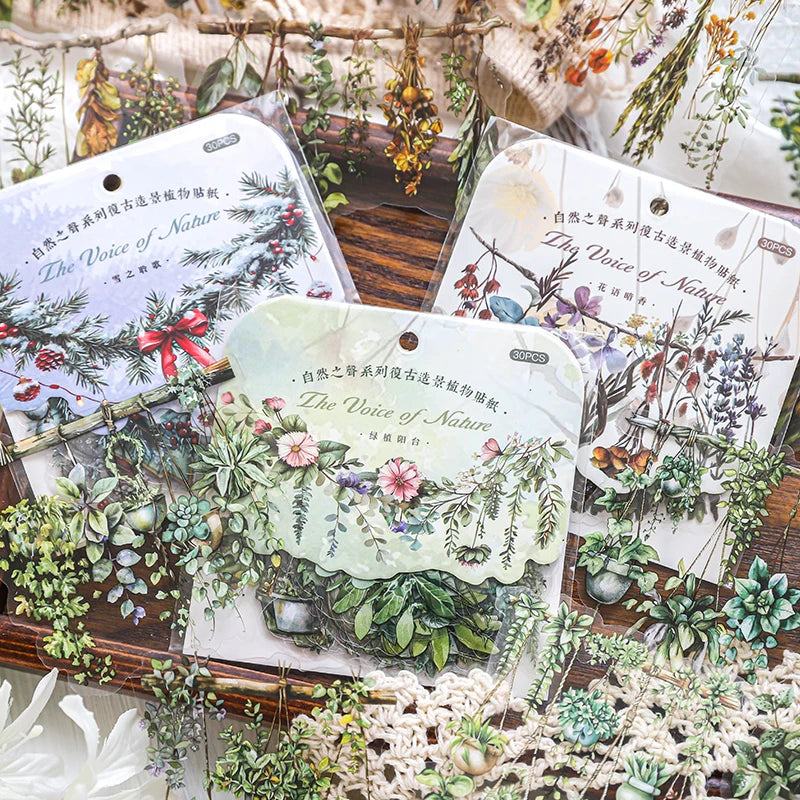 JIANQI 30 Pcs Natural Plant Flower Stickers PET Transparent Decorative Decals DIY Planner Diary Journal Scrapbook supplies