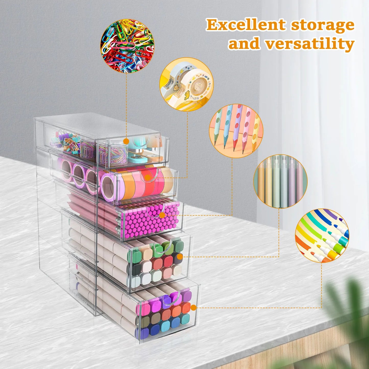 4/5Layer Acrylic Drawer Organizer Stationery Storage Box Glasses Clear Desk Makeup Hair Display Pencil Holder Office Student