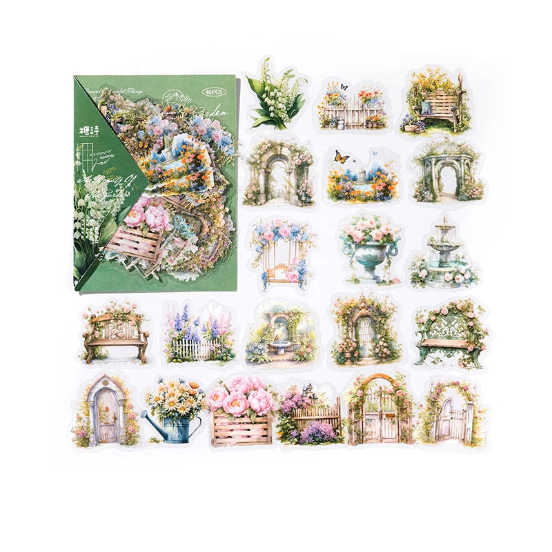 JIANQI 40 pcs Retro Plants and Flowers PET material Decorative sticker Diary Album Scrapbooking material Junk Journal Supplies