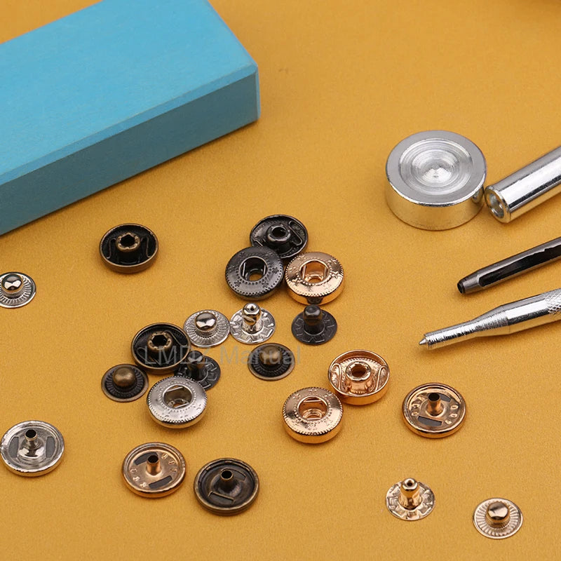 Leathercraft Metal Snaps for Clothes Garment Fasteners Button Snap Press Studs with Installation Tools Kits for Shoes