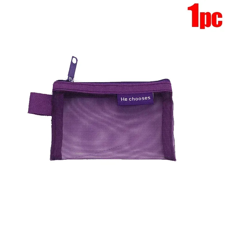 Mini Square Mesh Storage Bag Portable Money Earphone Data Cable Chargers Bag ID Credit Card Holder Zipper Pouch Travel Organizer