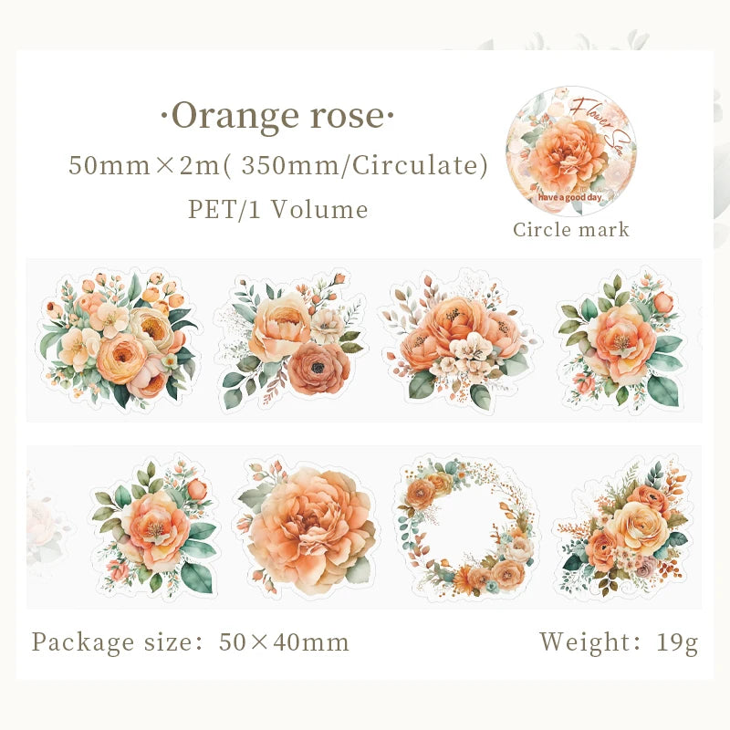 JIANQI 50mm*2m PET Plant Flowers tape Sticker Decorative collage Adhesive Diy Scrapbooking hand made Masking tape