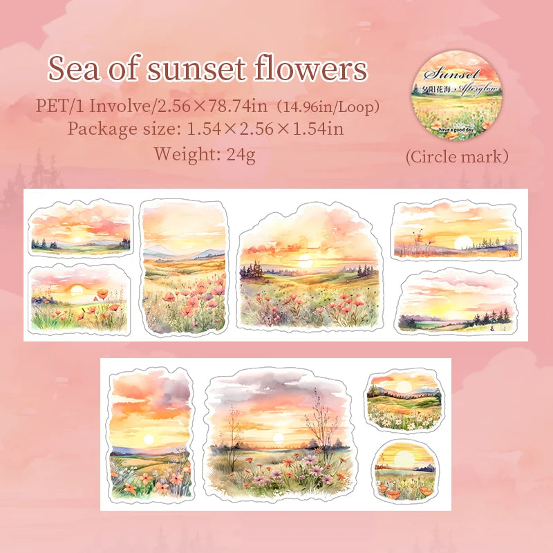 JIANQI 65mm*2m Sunset Landscape Tapes DIY Scrapbooking Decor Photo Album Collage Journalling Materials Aesthetics Stickers