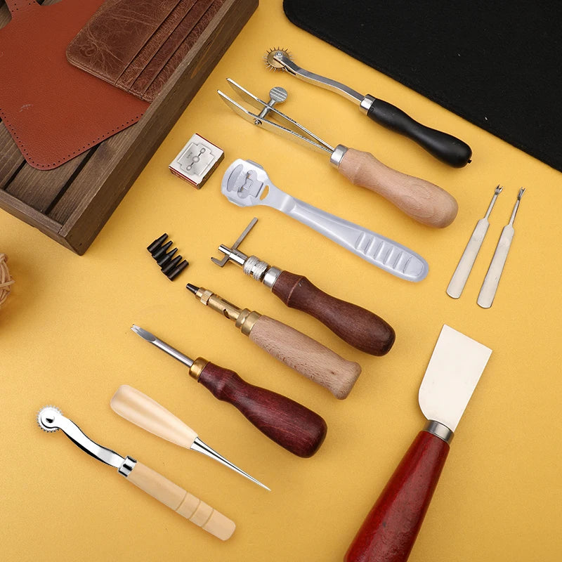 Leather Working Kit Different Leather Craft Tool with Sewing Needle Stitching Groover Awl Metal Button Snaps for Leather Making