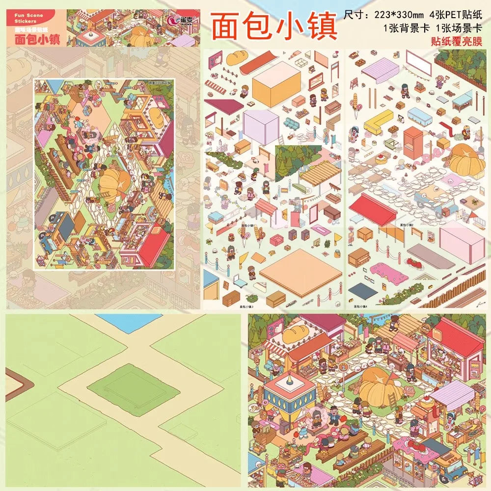 JIANQI Plus Size market Party 3D Cabin Scene DIY Sticker Landscape Sticker Stacking Pasting Festival Birthday Gift for Kid Child
