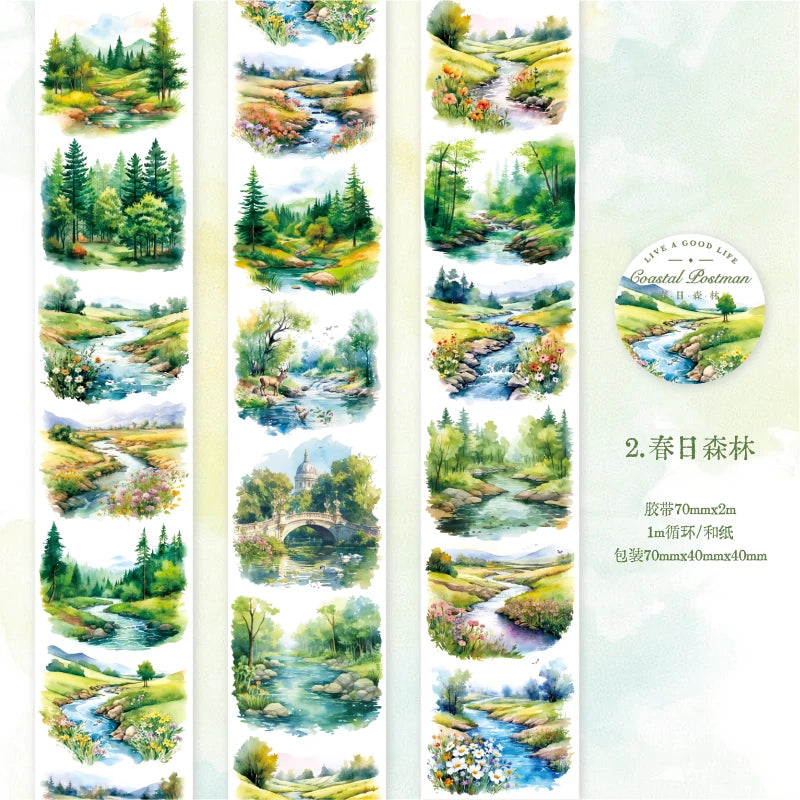JIANQI 70mm*2m Beautiful scenery series tape PET Material Scrapbooking Stickers Stationery Supplies Decorative DIY Sticker