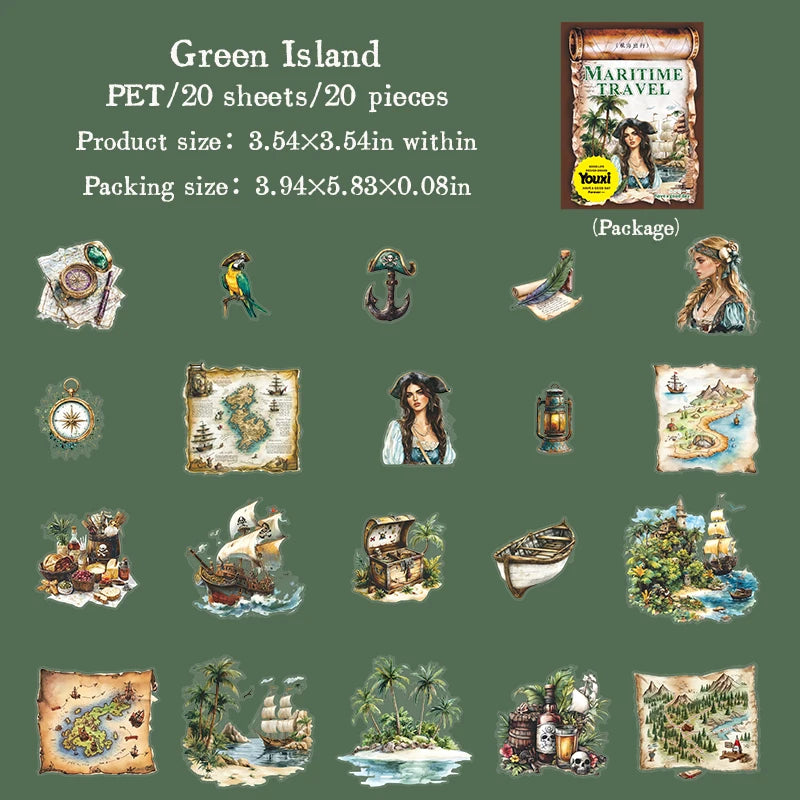 JIANQI 20 pcs Maritime travel Stickers Aesthetic Landscape Decor Scrapbooking Diary Album Collage material junk journal supplies