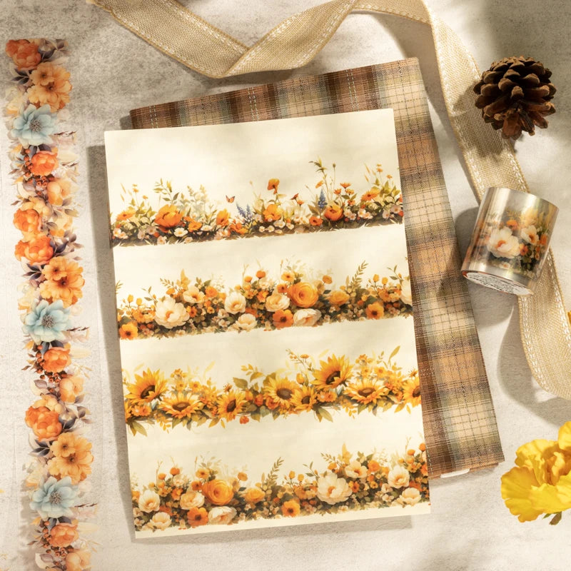 JIANQI 45mm*2m Transparent PET Floral Tapes DIY Scrapbooking Decor Photo Album Collage Journalling Materials Aesthetics Tapes