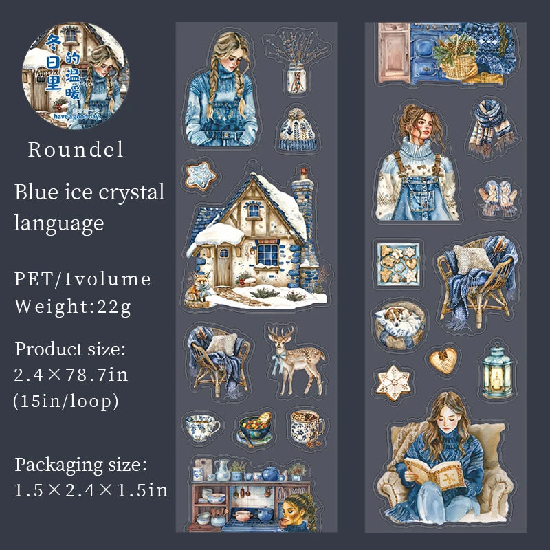 JIANQI 60mm*2m Winter girl PET Tapes Collage Stickers Decor Junk Journal Masking Tape DIY Scrapbook Aesthetic Sticker Stationery