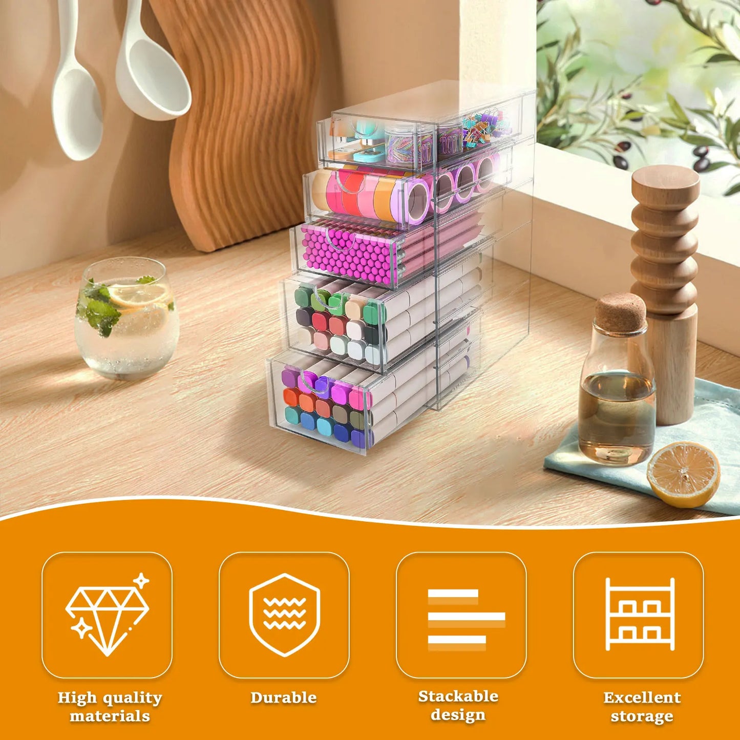 4/5Layer Acrylic Drawer Organizer Stationery Storage Box Glasses Clear Desk Makeup Hair Display Pencil Holder Office Student