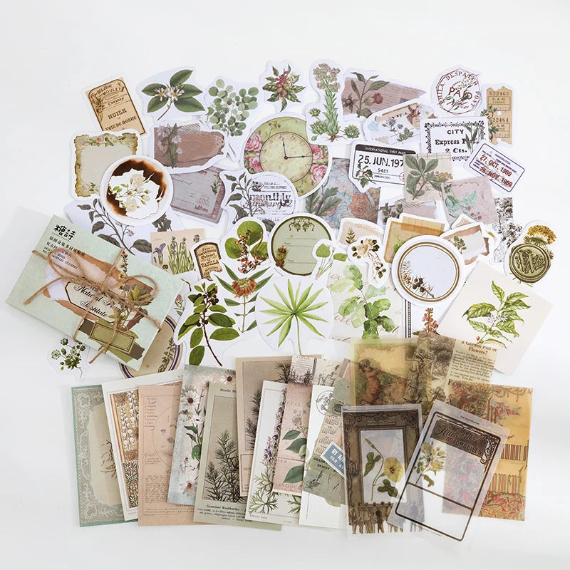 60pcs Vintage Stickers Scrapbook Paper for Scrapbooking Junk Journal School Supplies Creative Stationery DIY Deco Stickers