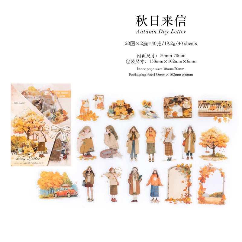 JIANQI 40pcs Four Seasons Girls Stickers Aesthetic Landscape Decor Scrapbook Diary Album Collage material junk journal supplies