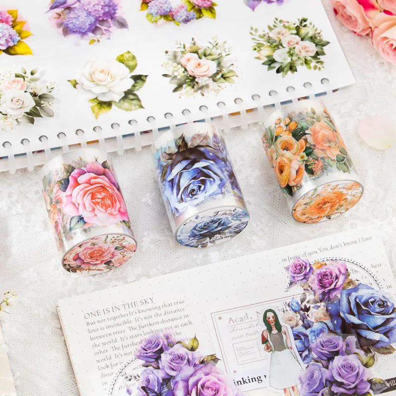 JIANQI 50mm*2m PET Plant Flowers tape Sticker Decorative collage Adhesive Diy Scrapbooking hand made Masking tape