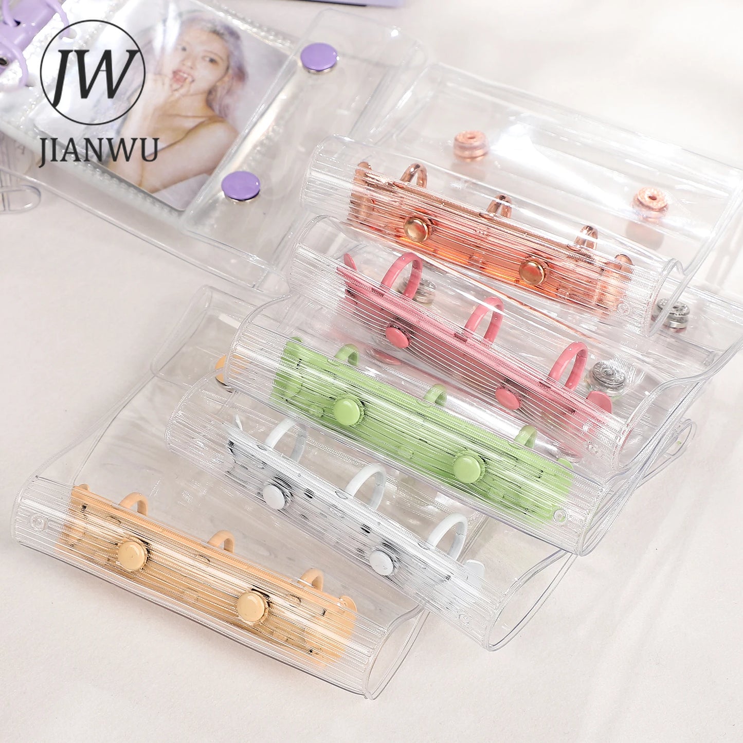 JIANWU Double Buckle A8Mini 3-hole Transparent Loose Leaf Material Storage Notebook Creative Journal Student Supplies Stationery