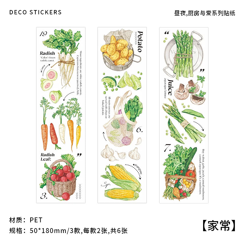 JIANQI 6 pcs/lot vegetable Stickers aesthetic Decorative Stick Labels journaling Album Scrapbooking Collage material