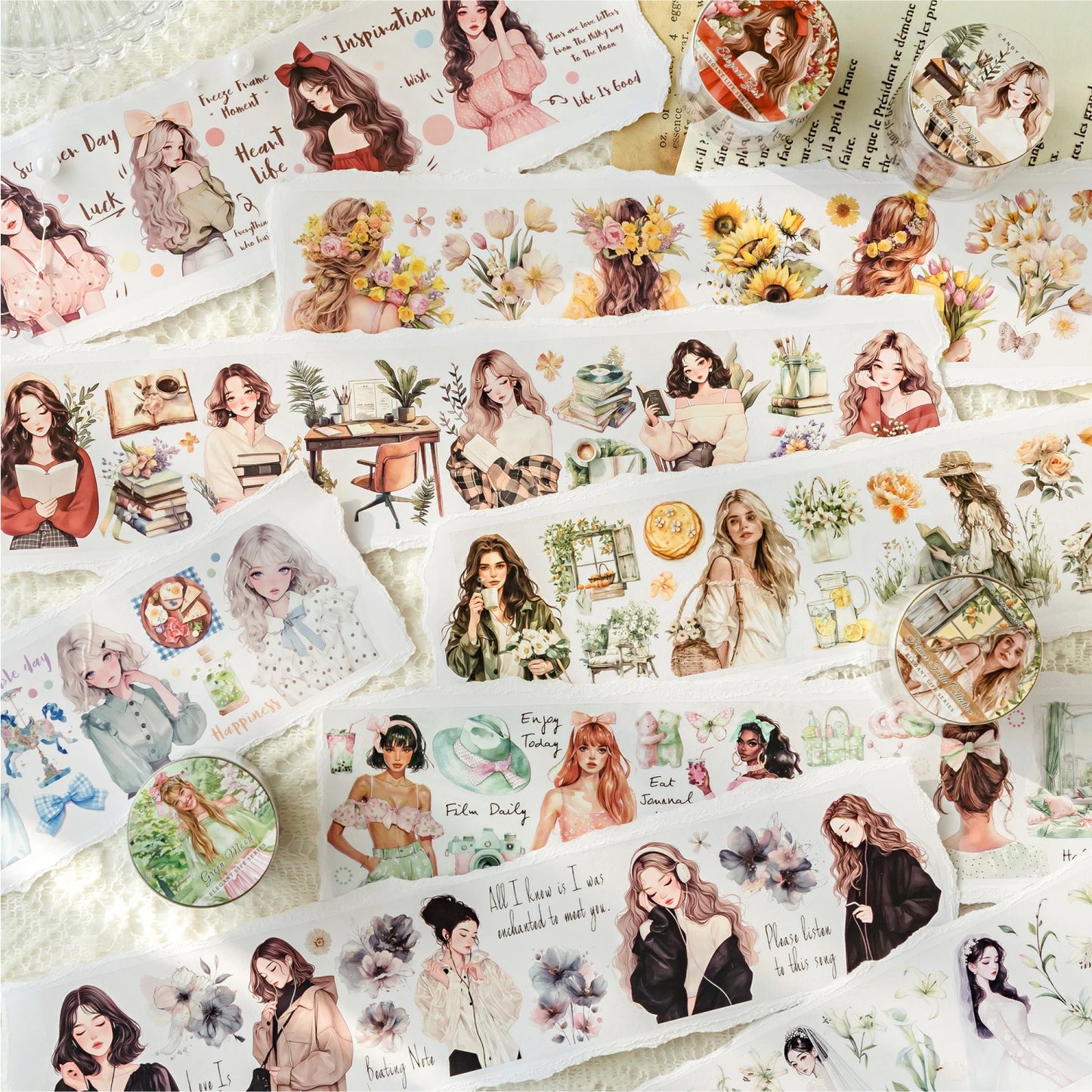JIANQI 50mm*2m PET Tape Stickers Creativity Scrapbooking Hand Account Adhesive hand made Diy Junk Journal Craft Supplies