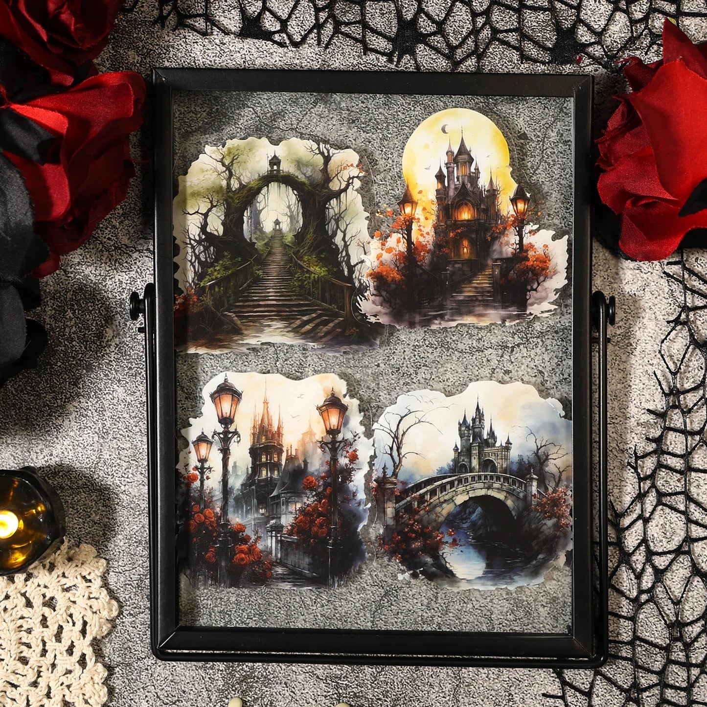 JIANQI 20pcs/pack PET Stickers Dark Style Beautiful Landscape DIY Decorative Scrapbooking Material Collage Sticker Journal