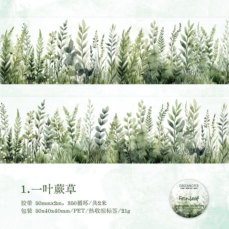 50mm*2m PET Grass Plant landscaping Tapes Stickers Scrapbooking Hand Account Adhesive hand made Diy Junk Journal Craft Supplies