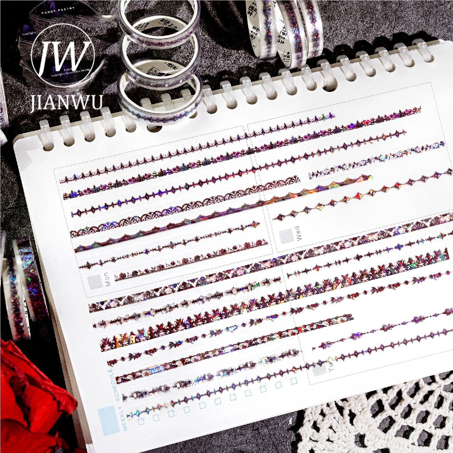 JIANWU The Shadow of The Underworld Series Vintage Lace Flower Landscape Material Collage Tape Set Creative Journal Stationery