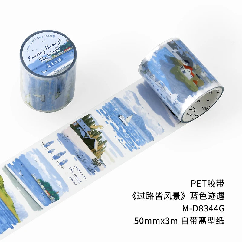 JIANQI 50mm*3m Road scenery series tape PET Material Scrapbooking Stickers Stationery Supplies Decorative DIY Sticker