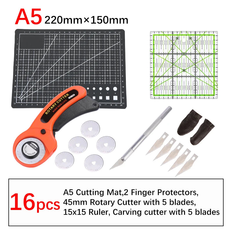 16Pcs Rotary Cutter Kit Carving Knife with 5pcs Blades Leather Craft Cutting Tool Set for PVC Cutting Mat Acrylic Ruler