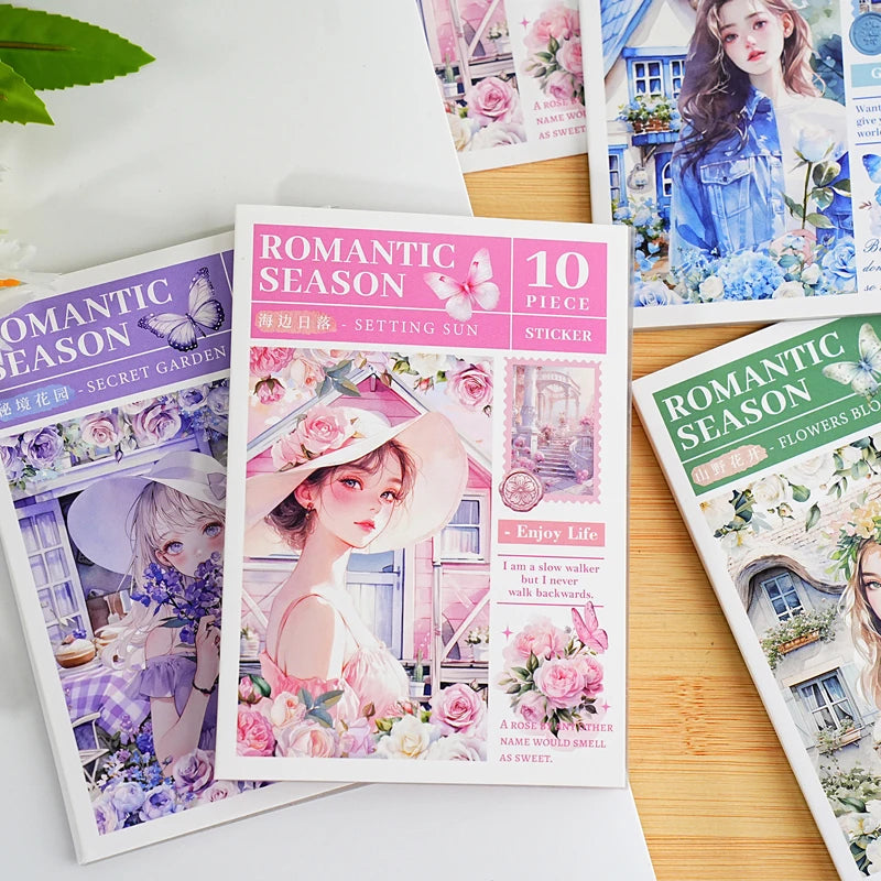 JIANQI 10 pcs PET Die cut Stickers book Romantic plants flowers Decor handmade Craft Material Diary Album Scrapbooking Supplies